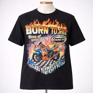 Cult Favorite Born To Ride Motorcycle Grunge Men’s Black Graphic Shirt M
